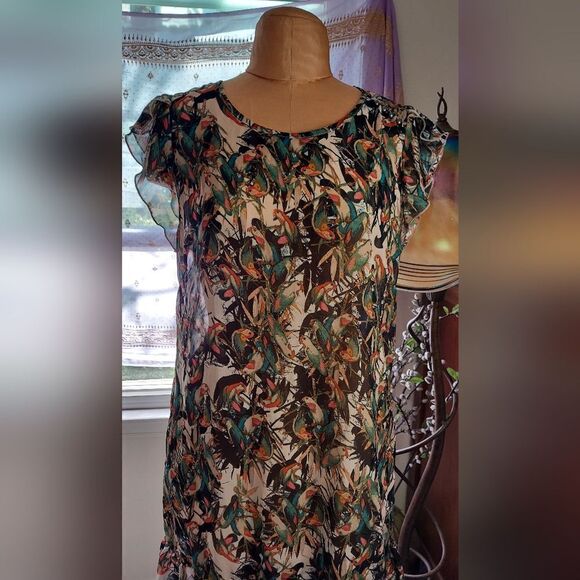 Belle du JOUR Sheer Bird Dress Size XL Fits Medium - Picture 2 of 10
